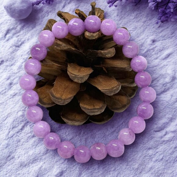 Purple Lepidolite Gemstone Bracelet 8MM | Handmade Crystal Healing Jewelry - Picture 4 of 10